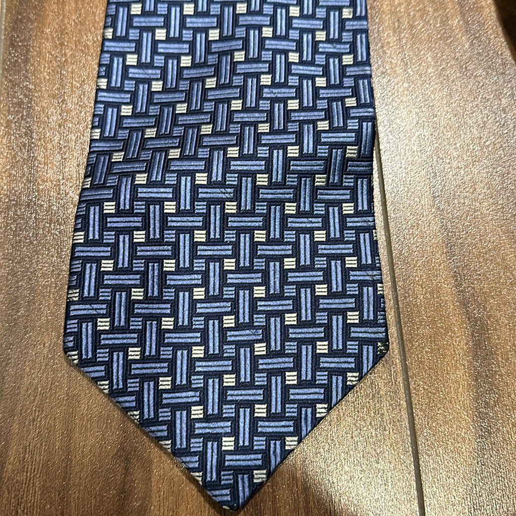Blue Silk Rectangular Patterned Necktie.